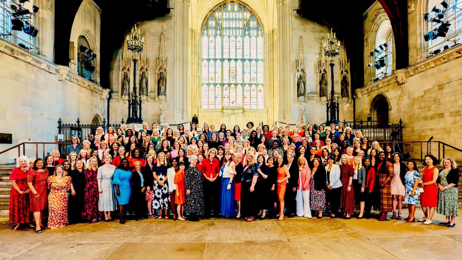 A large group of female Labour MPs stood in Parliament